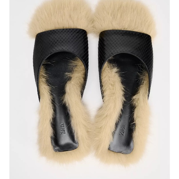 Zara Black and Tan Fur Sandals - Picture 4 of 12